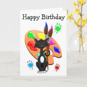 Tuxedo Cat en Paint Palette Birthday Kaart (Gele Bloem)
