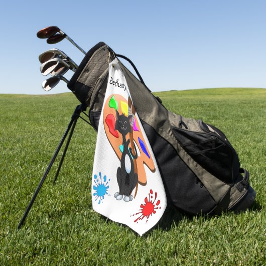 Tuxedo Cat en Paint Palette Golfhanddoek (Groen)