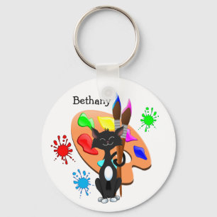 Tuxedo Cat en Paint Palette Sleutelhanger