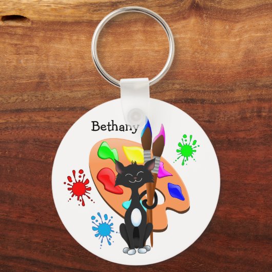 Tuxedo Cat en Paint Palette Sleutelhanger (Voorkant)
