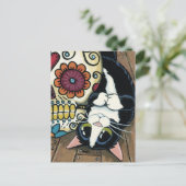 Tuxedo Cat en Sugar Skull Illustratie Briefkaart (Staand voorkant)