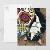 Tuxedo Cat en Sugar Skull Illustratie Briefkaart (Voorkant / Achterkant)