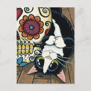 Tuxedo Cat en Sugar Skull Illustratie Briefkaart