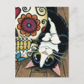 Tuxedo Cat en Sugar Skull Illustratie Briefkaart (Voorkant)