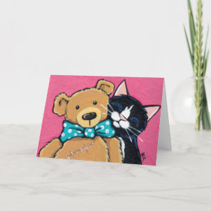 Tuxedo Cat en Teddy Bear Dank je Bedankkaart