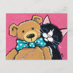 Tuxedo Cat en Teddy Bear met Bow Stropdas Briefkaart