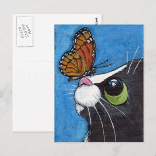 Tuxedo Cat en Viceroy Butterfly Briefkaart (Voorkant / Achterkant)