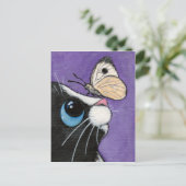 Tuxedo Cat en White Butterfly Painting Briefkaart (Staand voorkant)