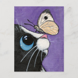 Tuxedo Cat en White Butterfly Painting Briefkaart