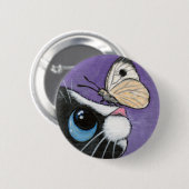 Tuxedo Cat en White Butterfly Painting Ronde Button 5,7 Cm (Voorkant /achterkant)