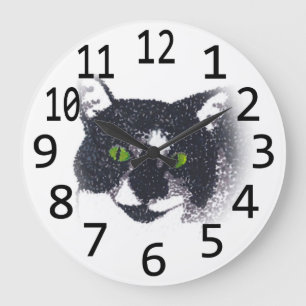 Tuxedo Cat Face Head Pointillisme Wall Clocks Grote Klok