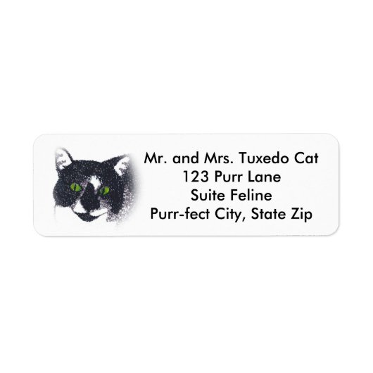 Tuxedo Cat Face Pointillisme Adresetiketten Etiket (Voorkant)