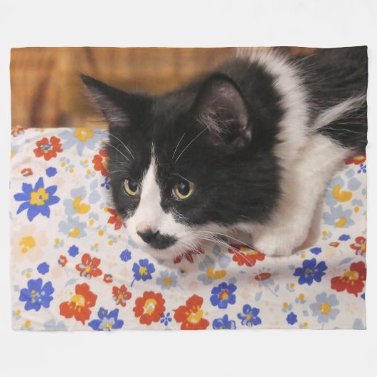 Tuxedo Cat Fleece Deken (Voorkant (Horizontaal))
