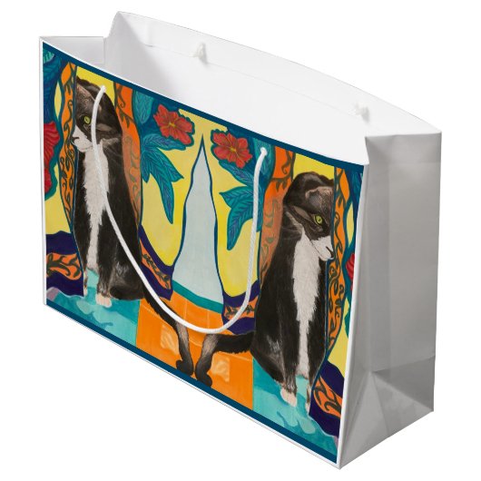 Tuxedo Cat Folk Art Groot Cadeauzakje (Achterkant Gekanteld)