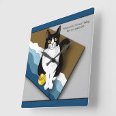 Tuxedo Cat Funny Bathroom Privacy Blue Vierkante Klok (Hoek)