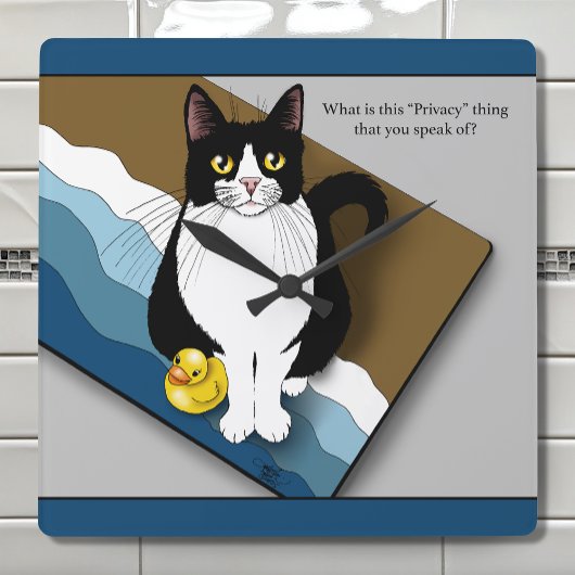 Tuxedo Cat Funny Bathroom Privacy Blue Vierkante Klok