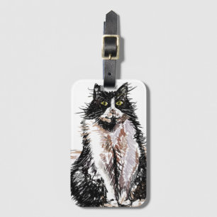 Tuxedo Cat Funny Cats Art Drawing Bagagelabel
