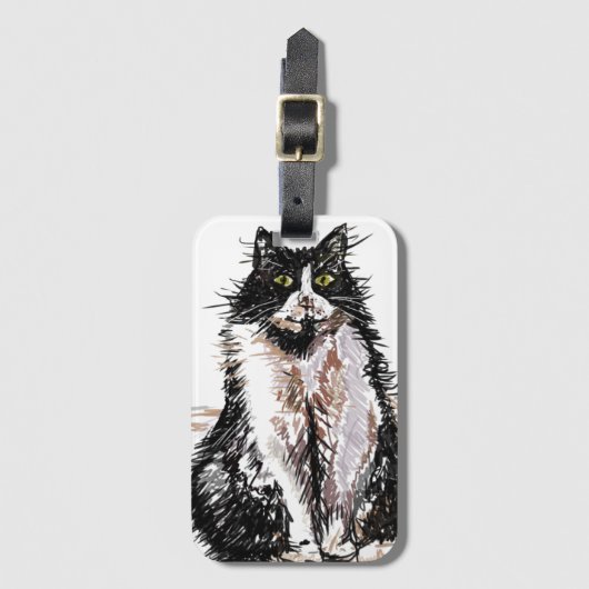 Tuxedo Cat Funny Cats Art Drawing Bagagelabel (Voorkant (verticaal))