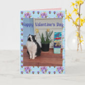 Tuxedo Cat Funny Cute Cats Valentines Day Blue Kaart (Gele Bloem)