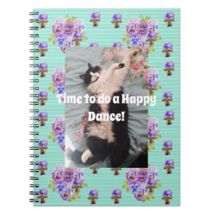 Tuxedo Cat Funny Cute Floral Aqua Happy Notebook Notitieboek
