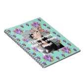 Tuxedo Cat Funny Cute Floral Aqua Stripe Notitiebo Notitieboek (Rechterzijde)