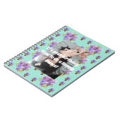 Tuxedo Cat Funny Cute Floral Aqua Stripe Notitiebo Notitieboek (Linkerzijde)