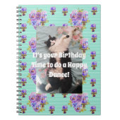 Tuxedo Cat Funny Cute Floral Aqua Stripe Notitiebo Notitieboek (Voorkant)
