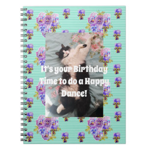 Tuxedo Cat Funny Cute Floral Aqua Stripe Notitiebo Notitieboek