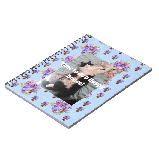Tuxedo Cat Funny Cute Floral Happy Dance Notitiebo Notitieboek (Linkerzijde)
