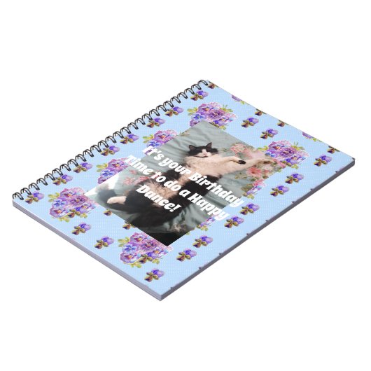 Tuxedo Cat Funny Cute Floral Paars Notitieboek (Linkerzijde)