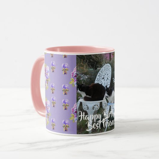 Tuxedo Cat Funny Happy Birthday Vriend Mok Paarse (Voorkant links)