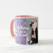 Tuxedo Cat Funny Happy Dance Birthday Mok Paars (Voorkant links)