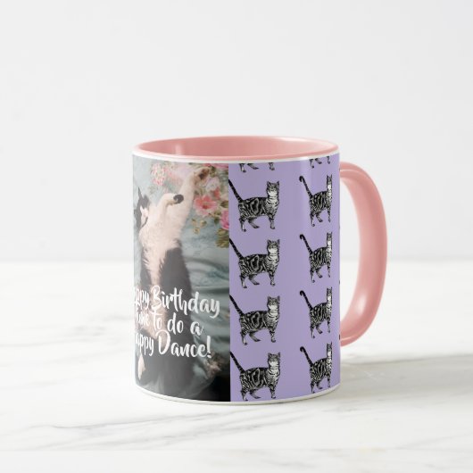 Tuxedo Cat Funny Happy Dance Birthday Mok Tabbies (Voorkant rechts)