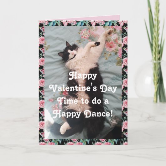 Tuxedo Cat Funny Happy Valentine's Day Dance Kaart (Voorkant)