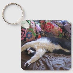 Tuxedo Cat Funny Mexican Wave Cute Birthday Key Ri Sleutelhanger