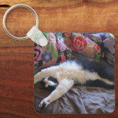 Tuxedo Cat Funny Mexican Wave Cute Birthday Key Ri Sleutelhanger (Voorkant)