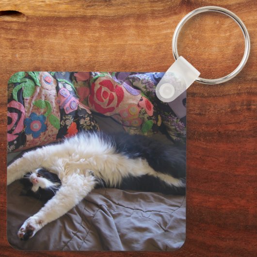 Tuxedo Cat Funny Mexican Wave Cute Birthday Key Ri Sleutelhanger (Achterkant)