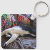 Tuxedo Cat Funny Mexican Wave Cute Birthday Key Ri Sleutelhanger (Achterkant)
