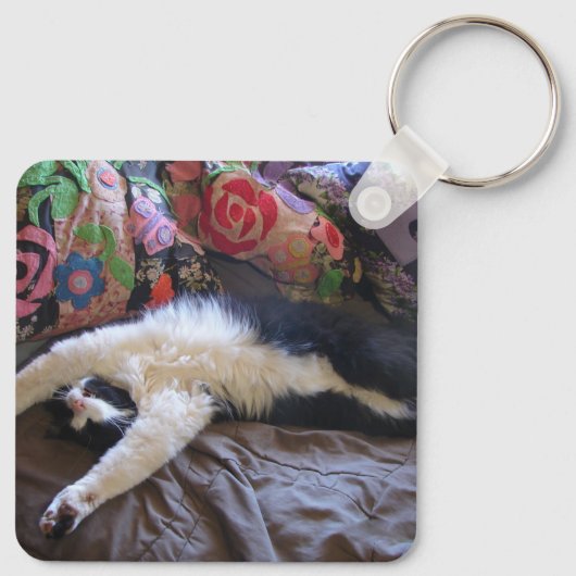 Tuxedo Cat Funny Mexican Wave Cute Birthday Key Ri Sleutelhanger (Achterkant)