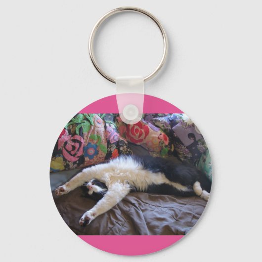 Tuxedo Cat Funny Mexican Wave Cute Birthday Sleutelhanger (Voorkant)