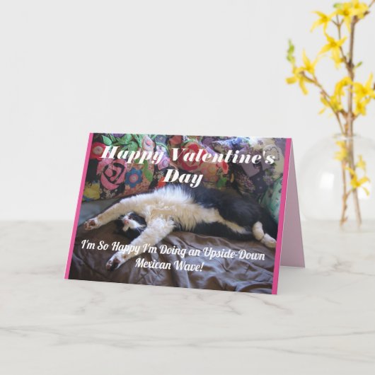 Tuxedo Cat Funny Mexican Wave Schattigee Valentijn Kaart (Gele Bloem)