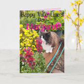 Tuxedo Cat Funny Red Yellow Valentines Wifes Name Kaart (Gele Bloem)