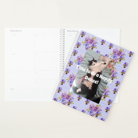 Tuxedo Cat Funny Schattige Bloemen Happy Dance Planner (Display)