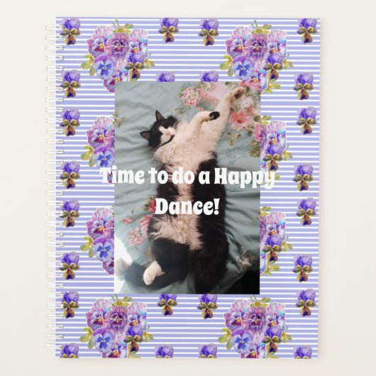 Tuxedo Cat Funny Schattige Bloemen Happy Dance Planner (Voorkant)