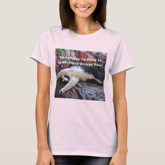 Tuxedo Cat Funny Schattige doet een Mexican Wave Q T-shirt (Voorkant)