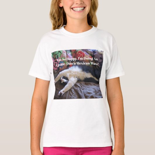 Tuxedo Cat Funny Schattige doet een Mexican Wave Q T-shirt (Voorkant)