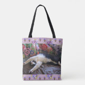 Tuxedo Cat Funny Schattige doet een Mexican Wave Q Tote Bag (Achterkant)