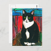 Tuxedo Cat Glas in lood Design Art T-Shirt Briefkaart (Voorkant / Achterkant)