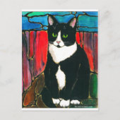 Tuxedo Cat Glas in lood Design Art T-Shirt Briefkaart (Voorkant)