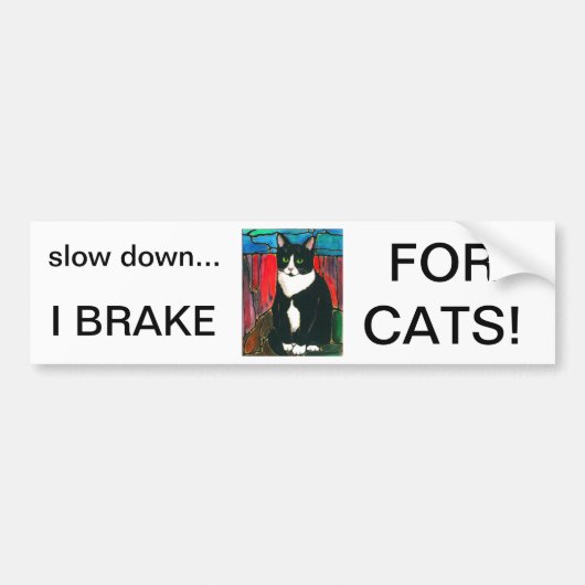 Tuxedo Cat Glas in lood Design Art T-Shirt Bumpersticker (Voorkant)